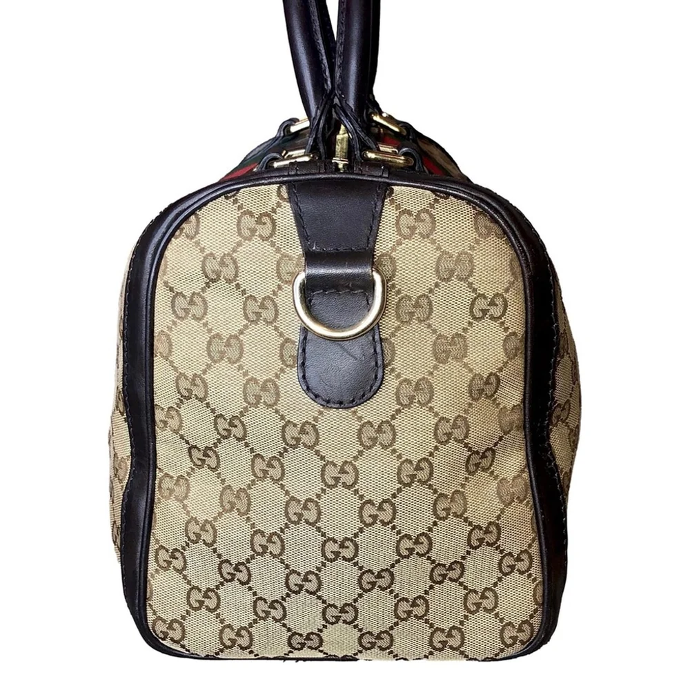GUCCI GG Sherryline Boston Duffel Bag with Red and Green Stripe Removable Strap*